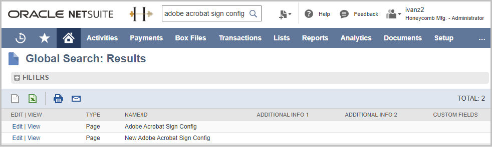 ver configuración de Acrobat Sign