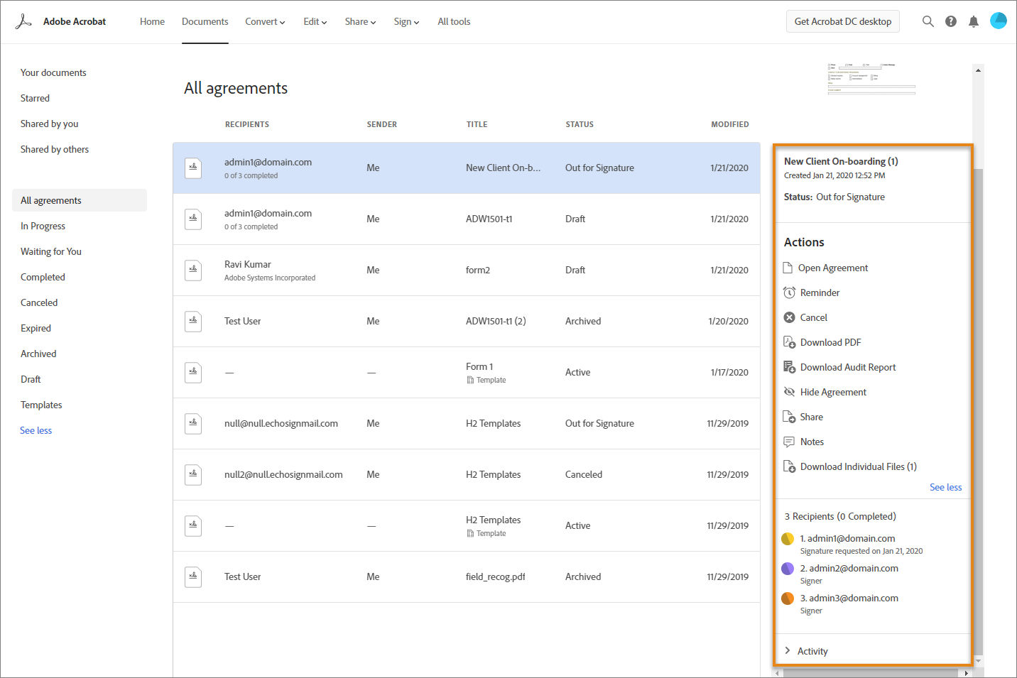 View agreement details