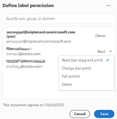 Define more label permissions