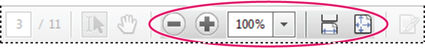 Zoom, magnification, and fit options in toolbar
