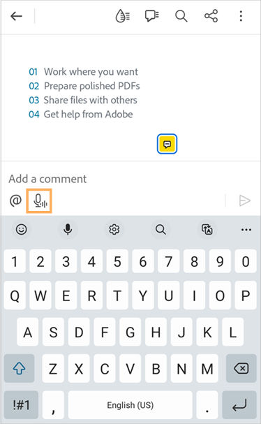 Selecciona el icono de grabación para grabar un mensaje de voz.