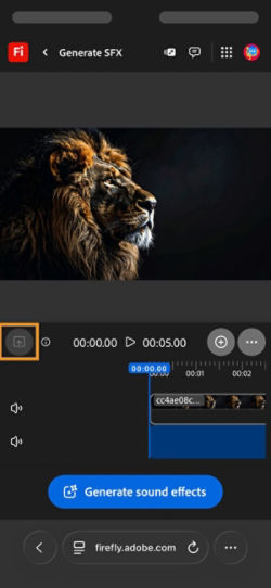 A video is uploaded and is added to the timeline. It has the Generate sound effects button available. The Upload option is highlighted.