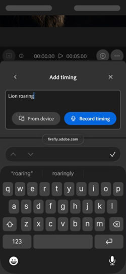 Timed sound with your video has a text prompt with the options to upload an audio file from the device or record it directly on the web app.