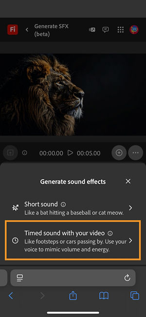 The Generate sound effects option has two different options and the Timed sound with your video option is selected from the available options.