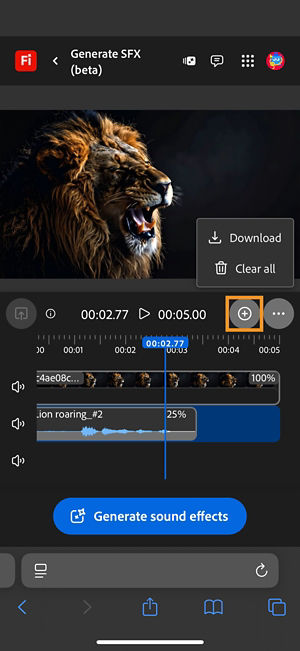 The Download option is highlighted so you can download the composed audio or video clip.