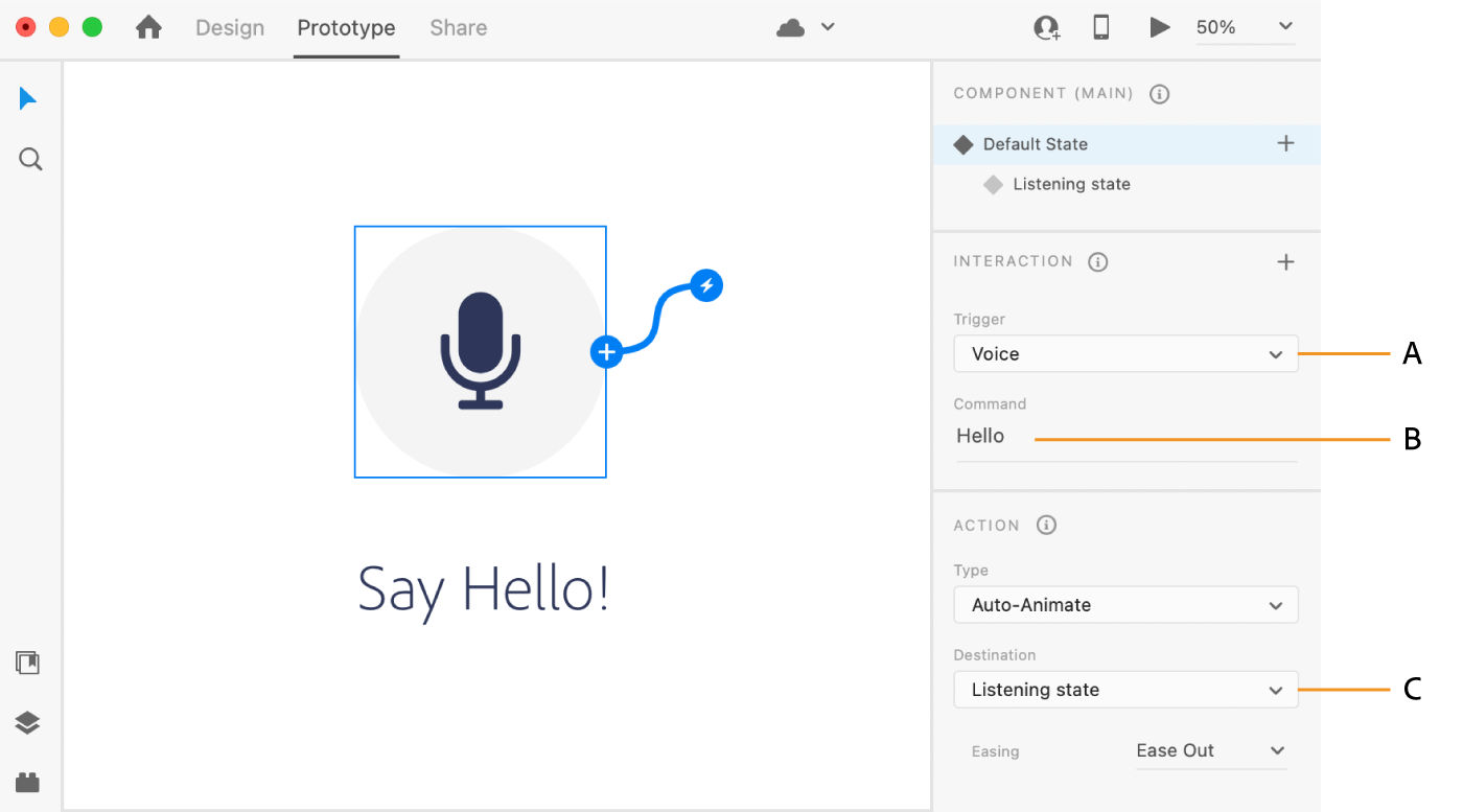 Set voice triggers for component states