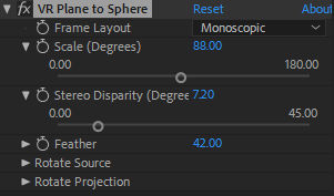 VR Plane to Sphere settings