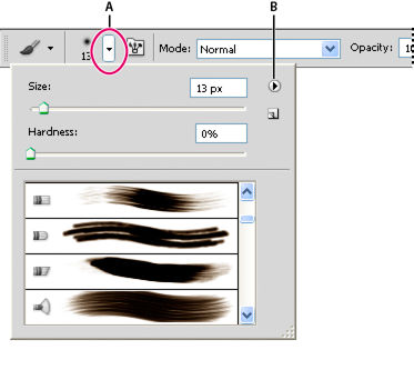 Photoshop Viewing the Brush pop-up panel
