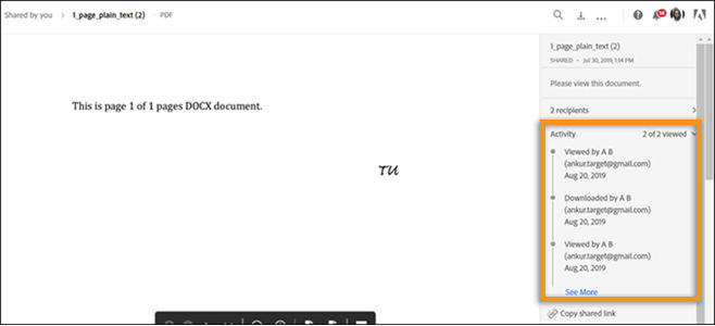 Activity on shared document