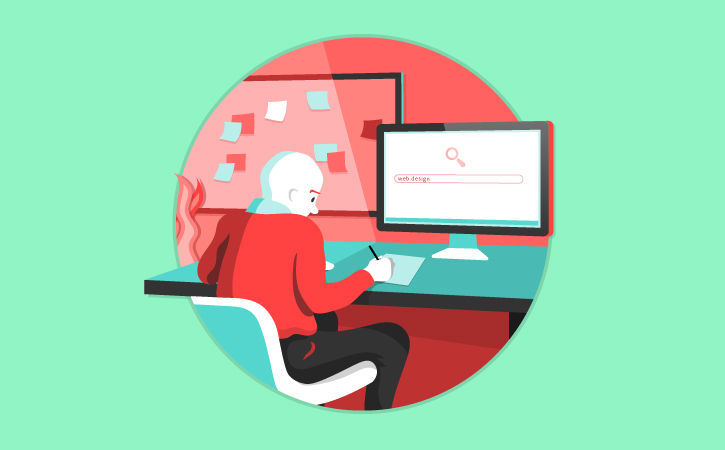 Illustration of a person at a workstation drawing out a plan on a piece of paper