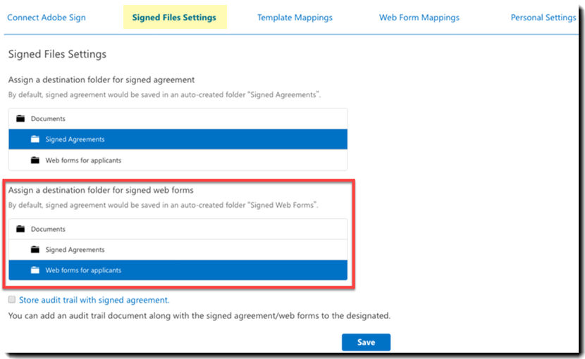 Assign a destination folder