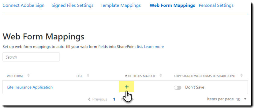 Click the plus to start the mapping configuration