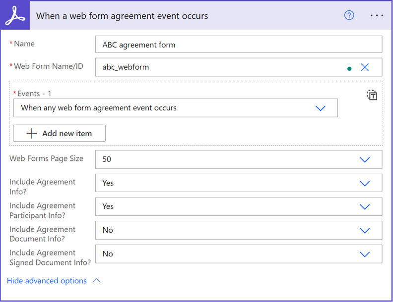 PowerAutomate için Acrobat Sign Connector'ı kullanarak web formu işlemlerini otomatikleştirme