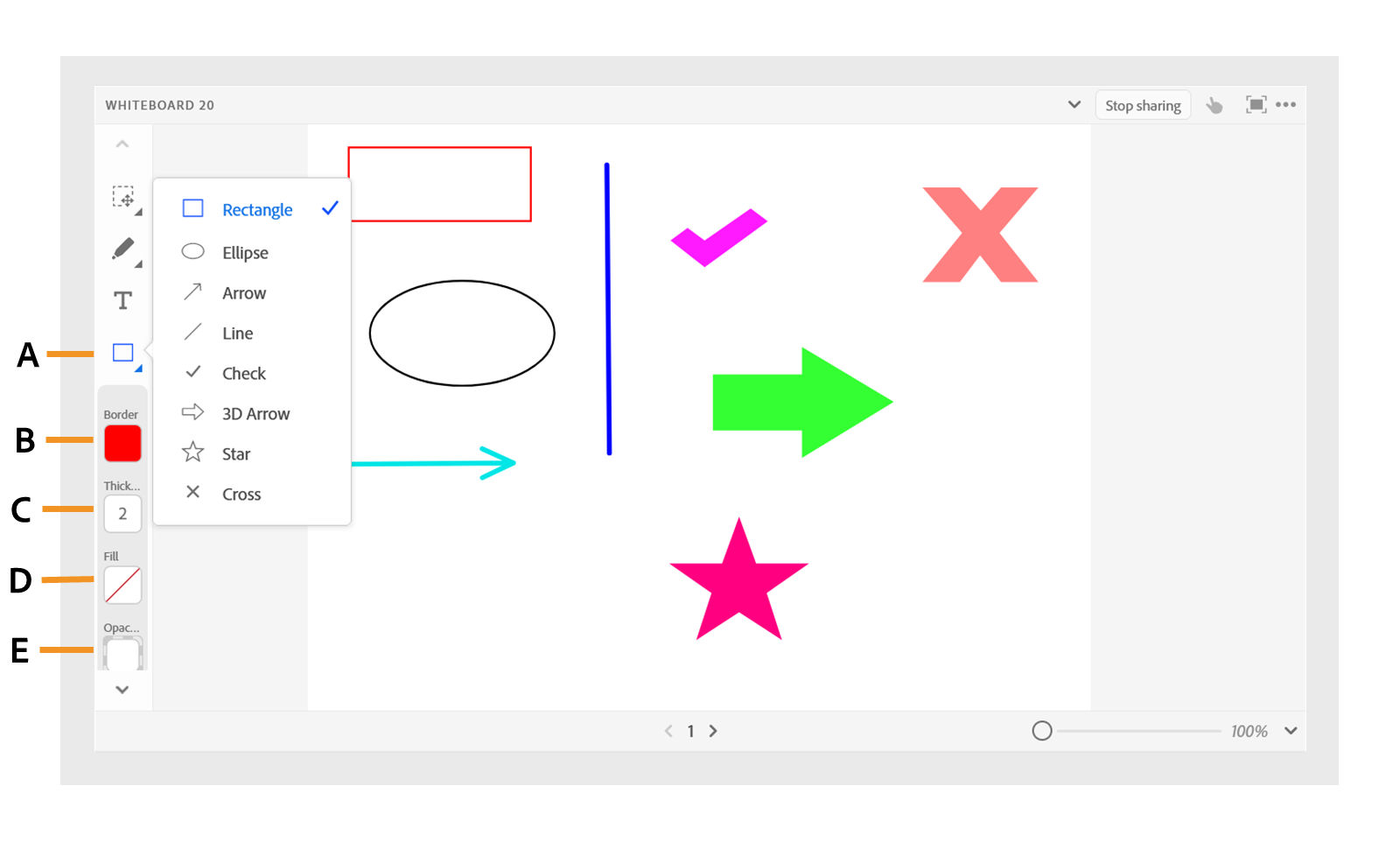 Drawing shapes and symbols in a Whiteboard.