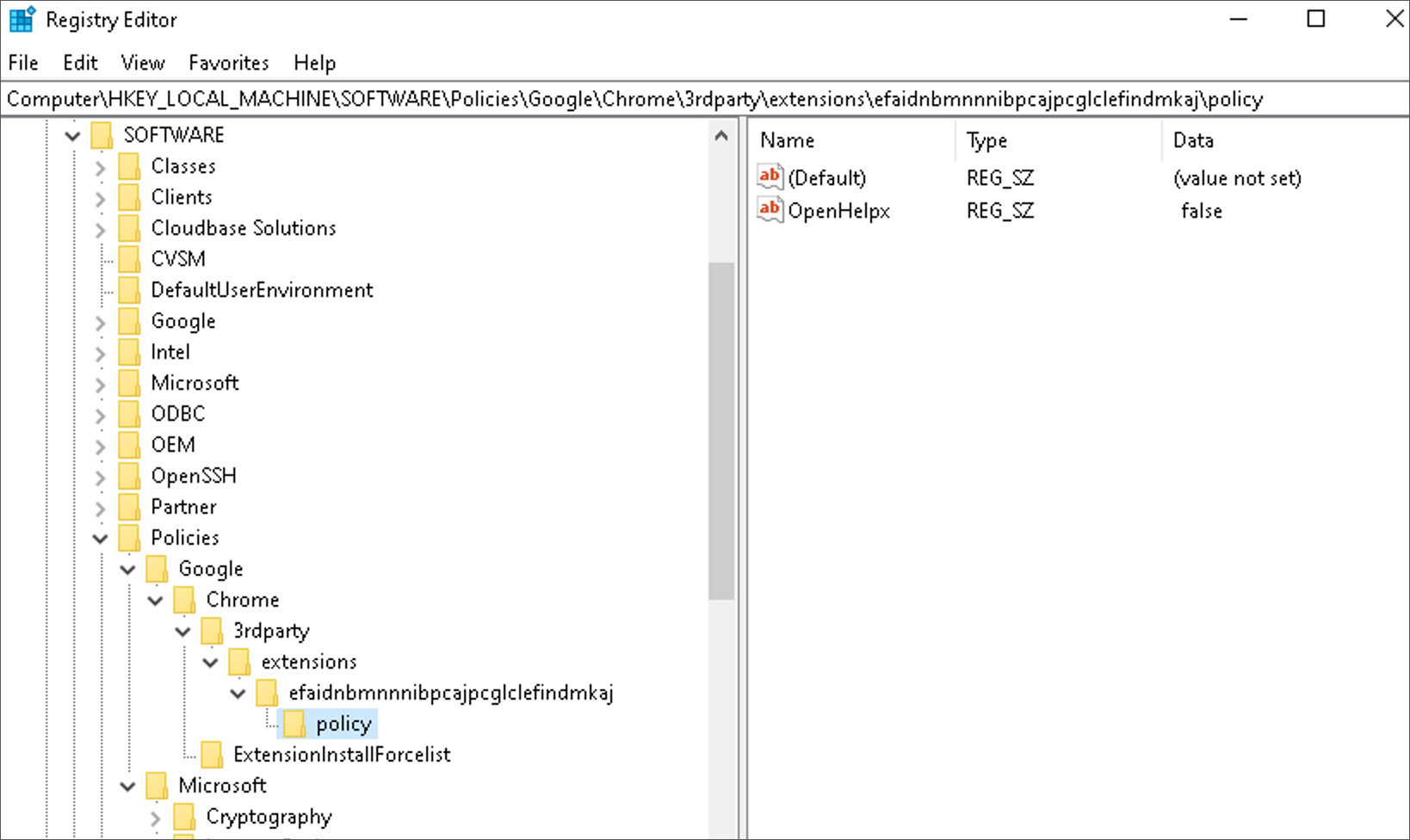 Windows registry key