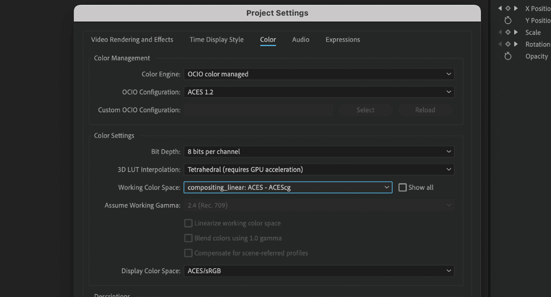 Working Color Space options