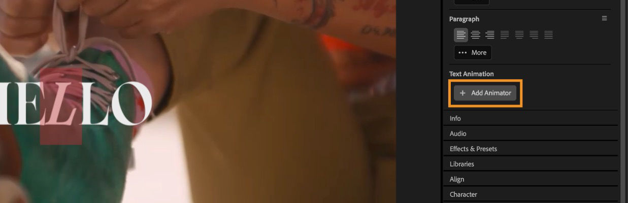 The Add Animator button is selected in the Properties panel.