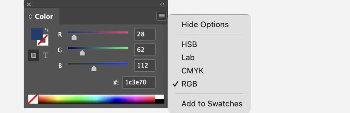 The options that you see when you click on the panel menu icon.