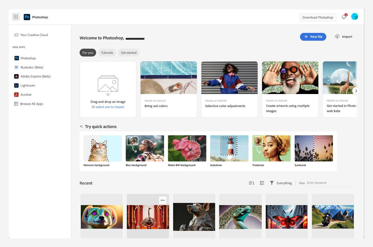 Click the Recent > Shared with you tab to see shared documents from within Photoshop on the web.