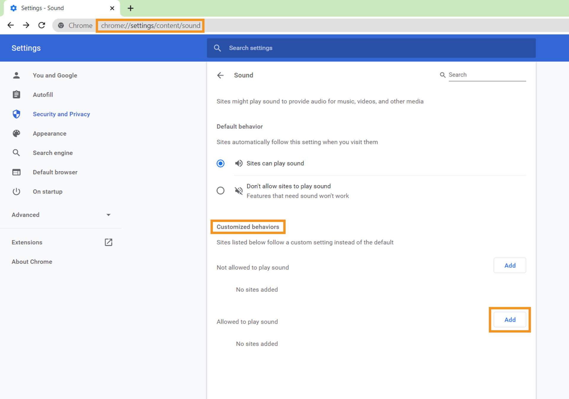 Enable sound for XD prototype links in Chrome settings