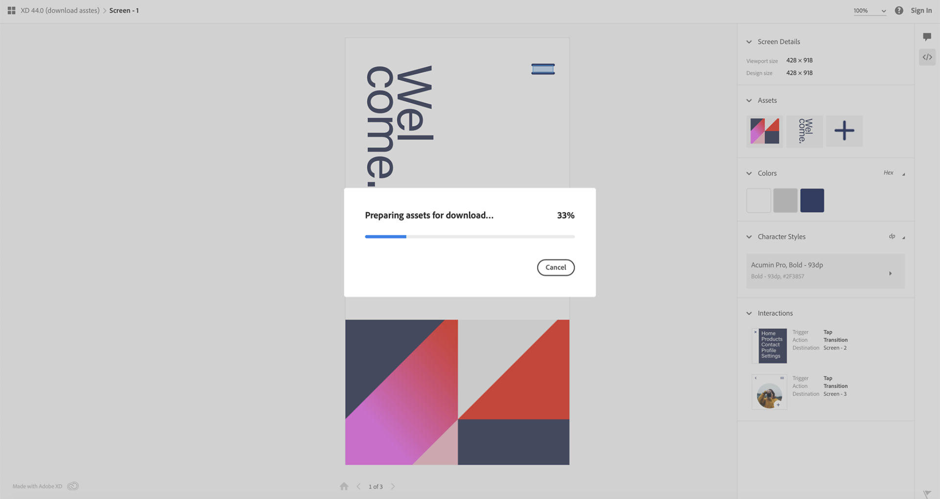 Dialog showing the download progress