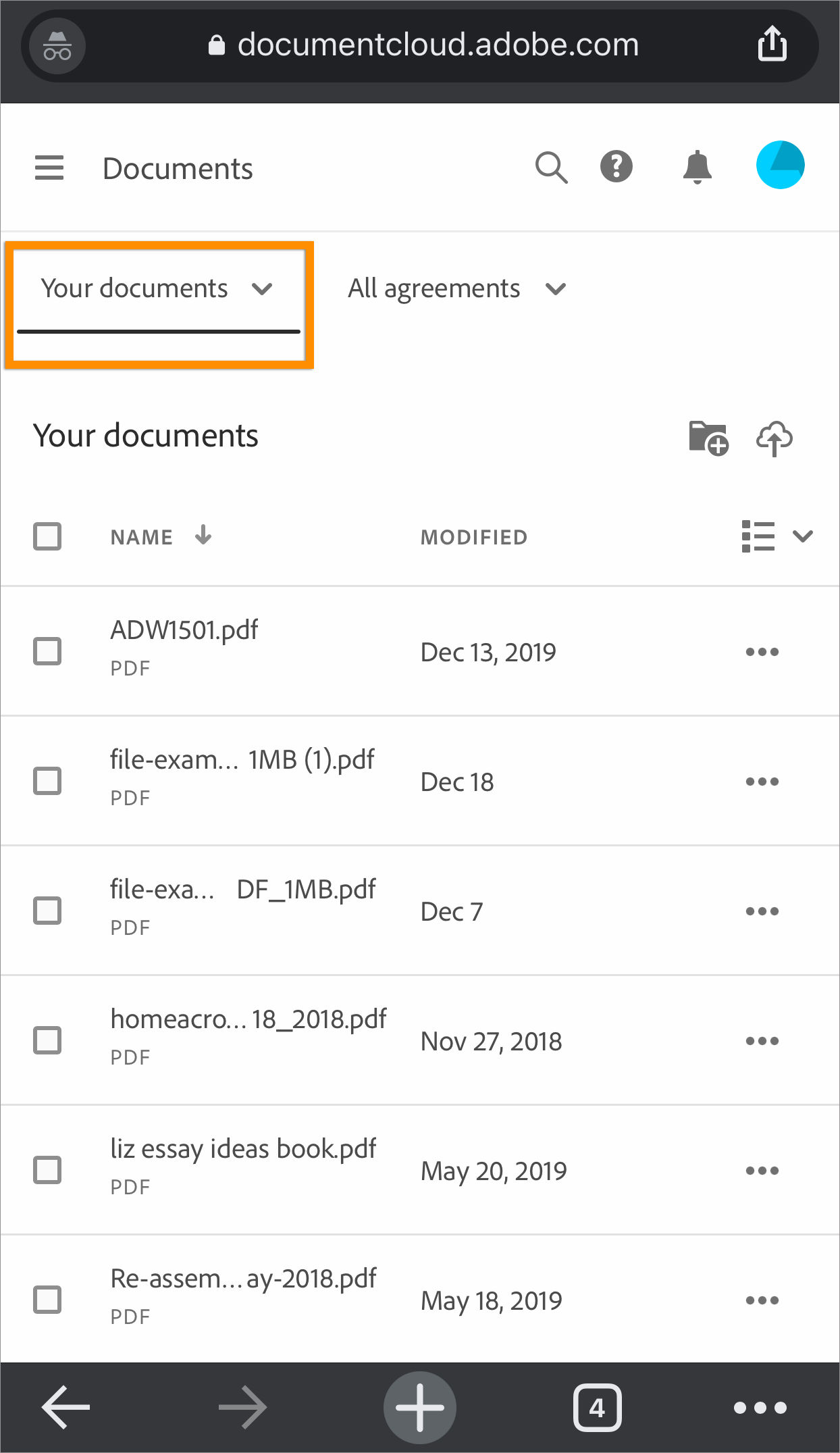 View all documents and folders