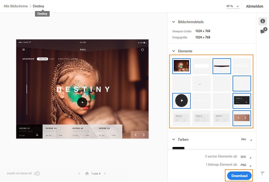 Die ausgewählten Elemente herunterladen