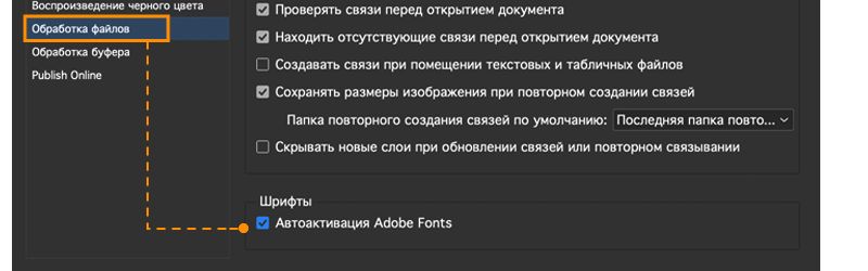автоактивация отсутствующих шрифтов