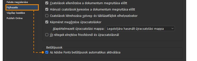 a hiányzó betűtípusok automatikus aktiválása