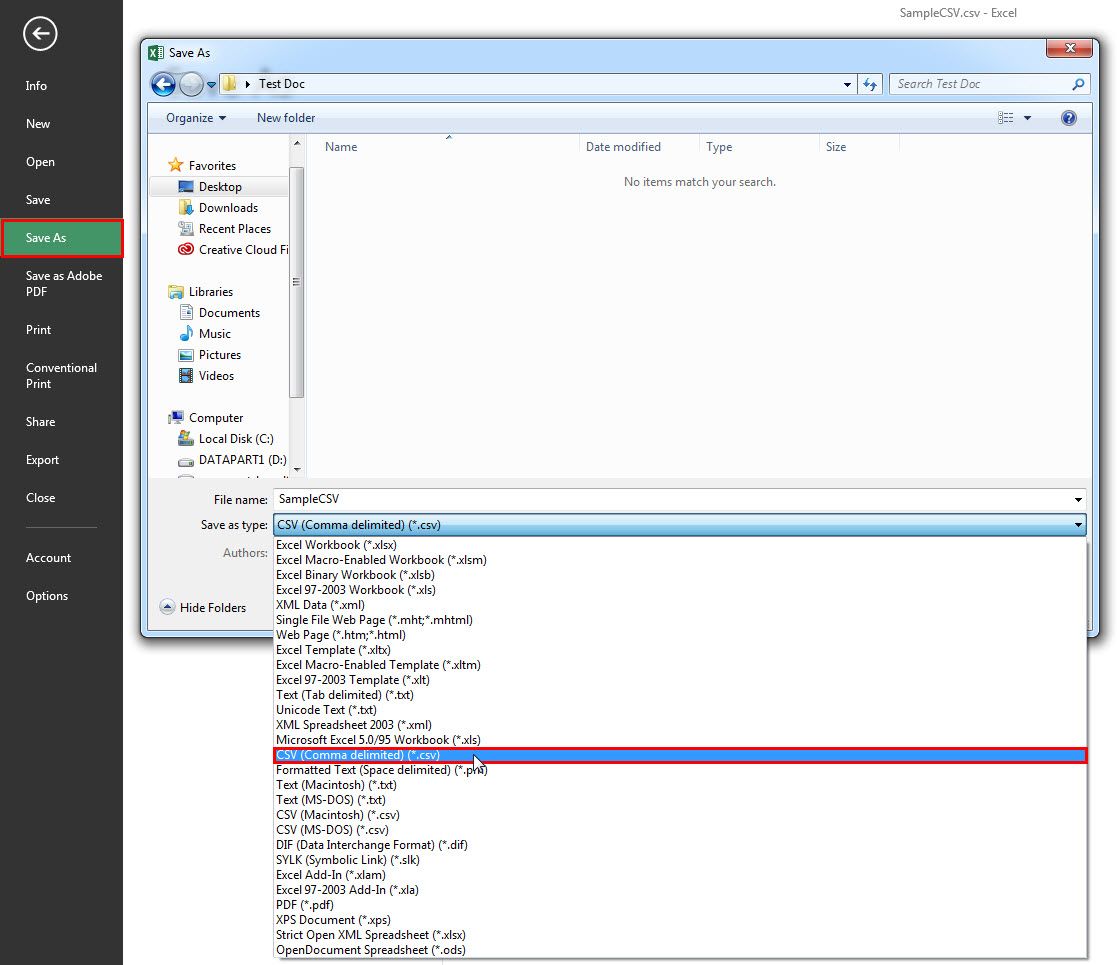 ローカルシステムへの CSV の保存