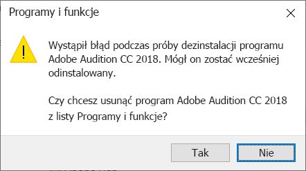 Ekran błędu podczas odinstalowywania aplikacji Creative Cloud