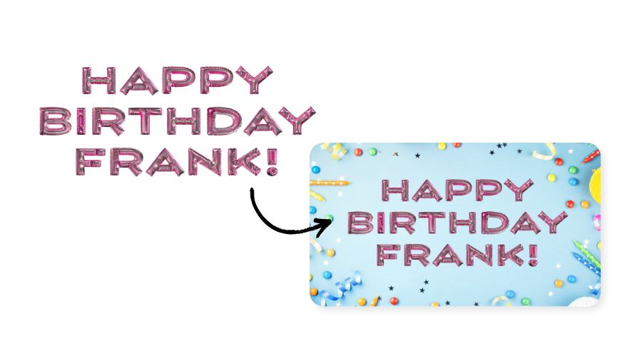  The words “Happy Birthday Frank” being added to a blue birthday card template in Adobe Express
