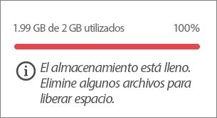 Cuando el uso del almacenamiento ha alcanzado el 100 %