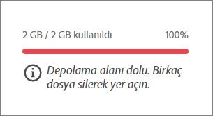 Depolama alanı kullanımı yüzde 100'e ulaştığında