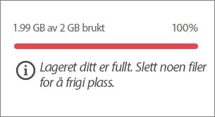 Når bruken av lagringsplass har nådd 100 prosent