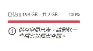 儲存空間用量達到 100% 時