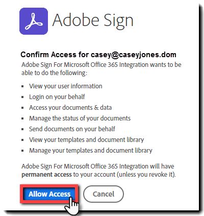 Verificación de autenticación de OWA para Adobe Sign