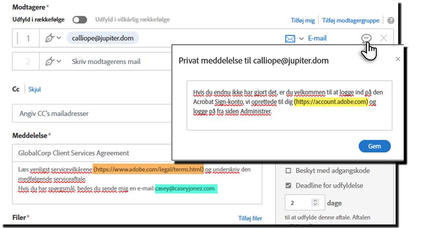 Konfigurerede meddelelsesfelter