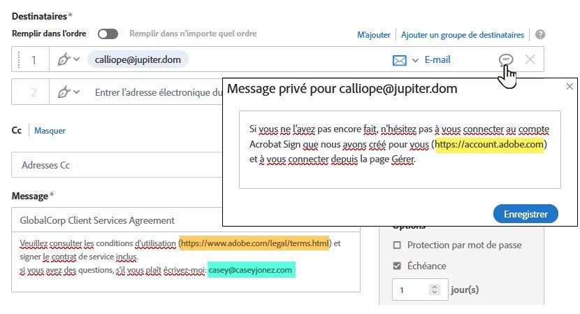 Champs de message configurés