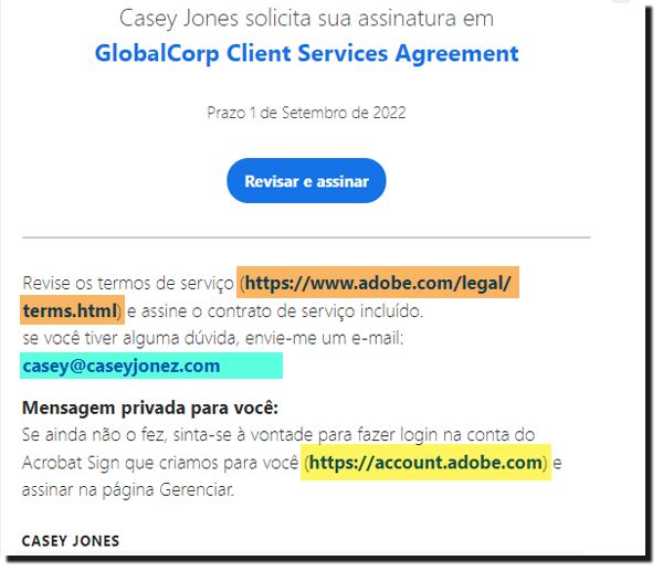 Links em emails entregues ao destinatário