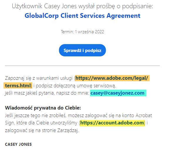 Łącza w wiadomości e-mail dostarczonej do odbiorcy