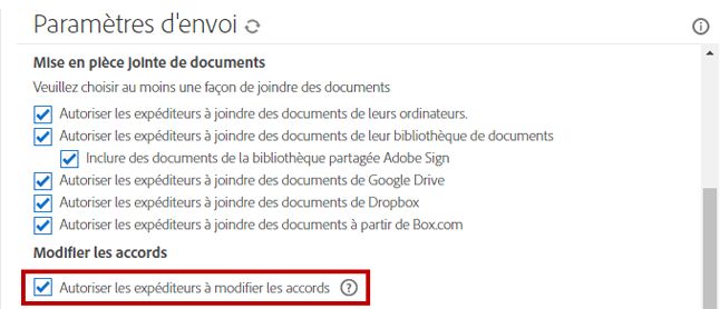 Autoriser les expéditeurs à modifier les accords après envoi pour signature