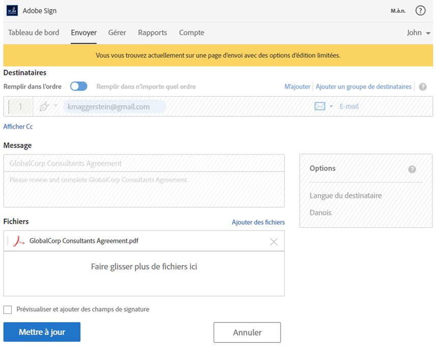 Page Envoyer