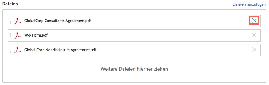 Klicken Sie auf das Löschsymbol („X“) rechts.