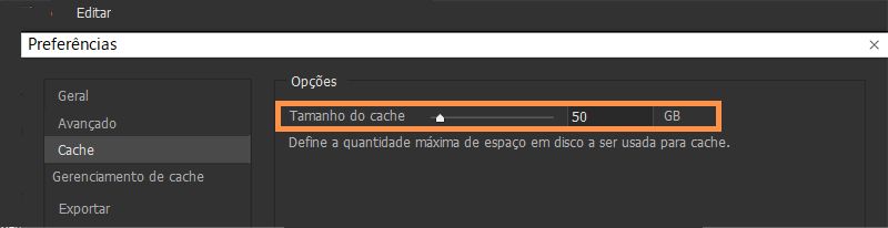 Controle deslizante de cache aprimorado