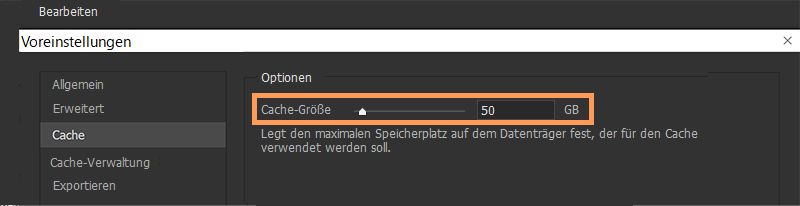Verbesserter Cache-Schieberegler