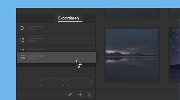 Erfahre, wie du deine Exportvorgaben in Adobe Bridge neu anordnest.