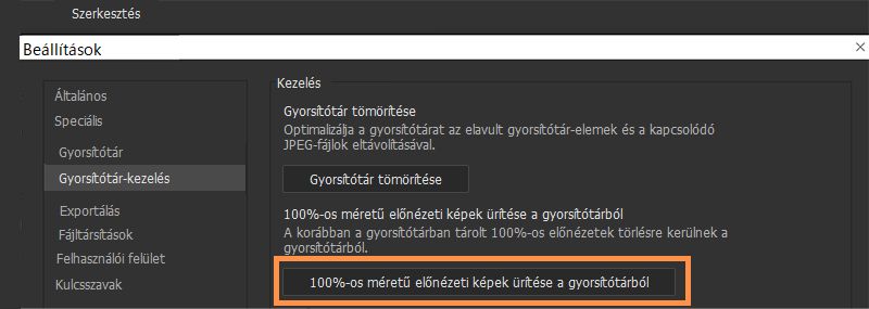 100 %-os méretű előnézetek törlése