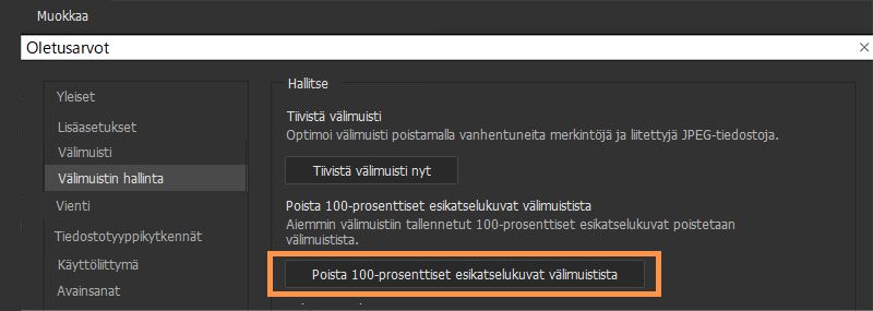 Poista 100-prosenttiset esikatselukuvat