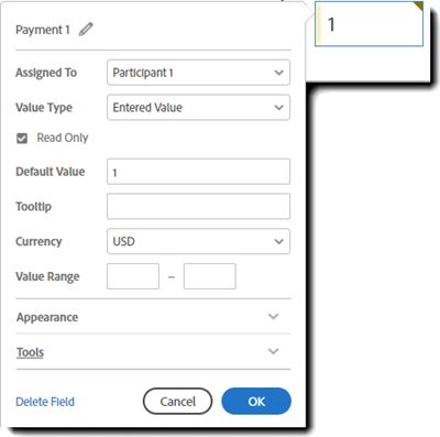 Valeurs des champs de paiement par défaut